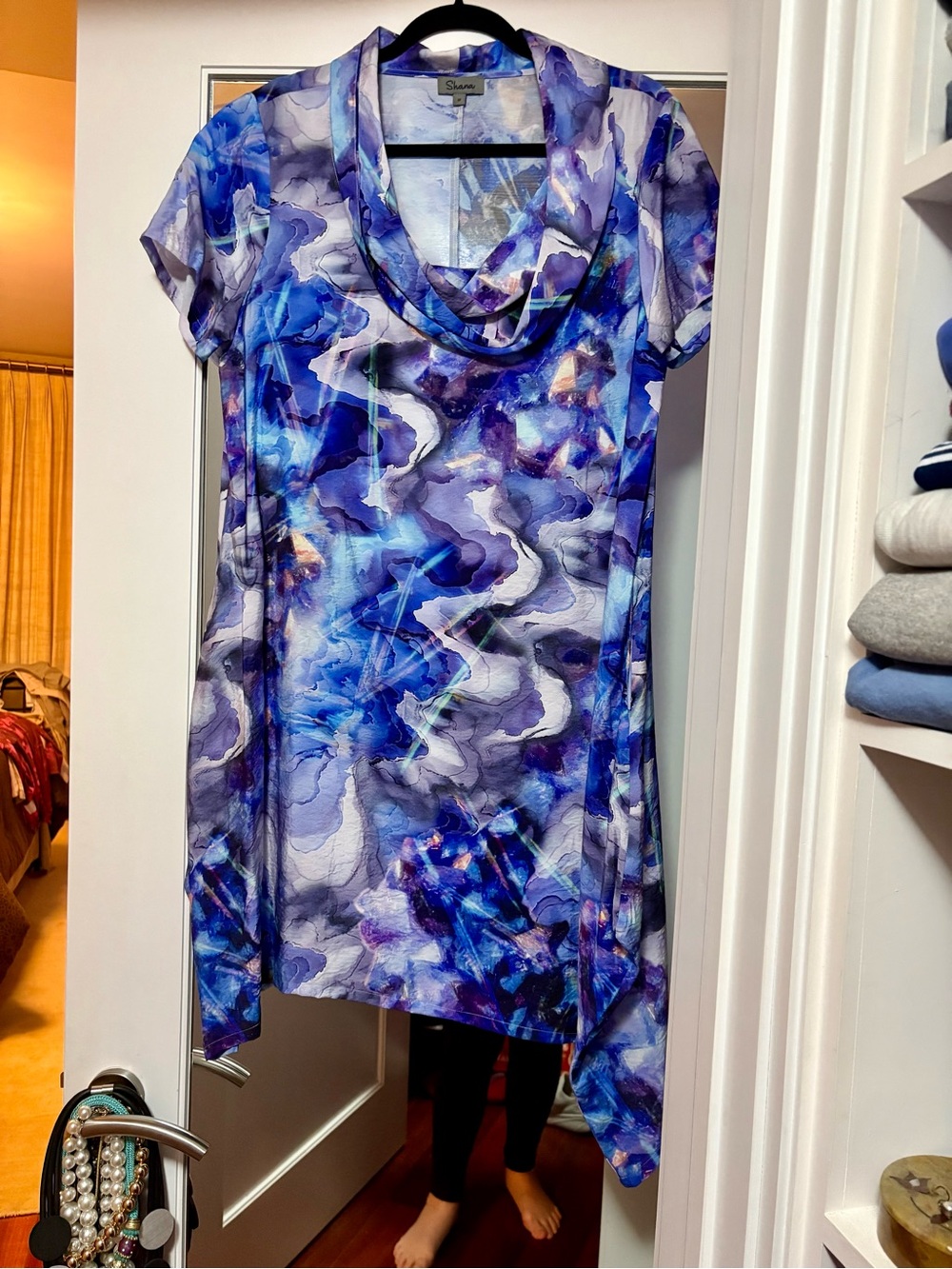 SHANA Blue & Purple Cowl Neck Dress